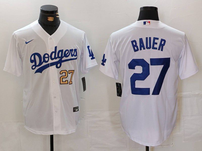 Men Los Angeles Dodgers #27 Bauer White Game 2024 Nike MLB Jersey style 7131